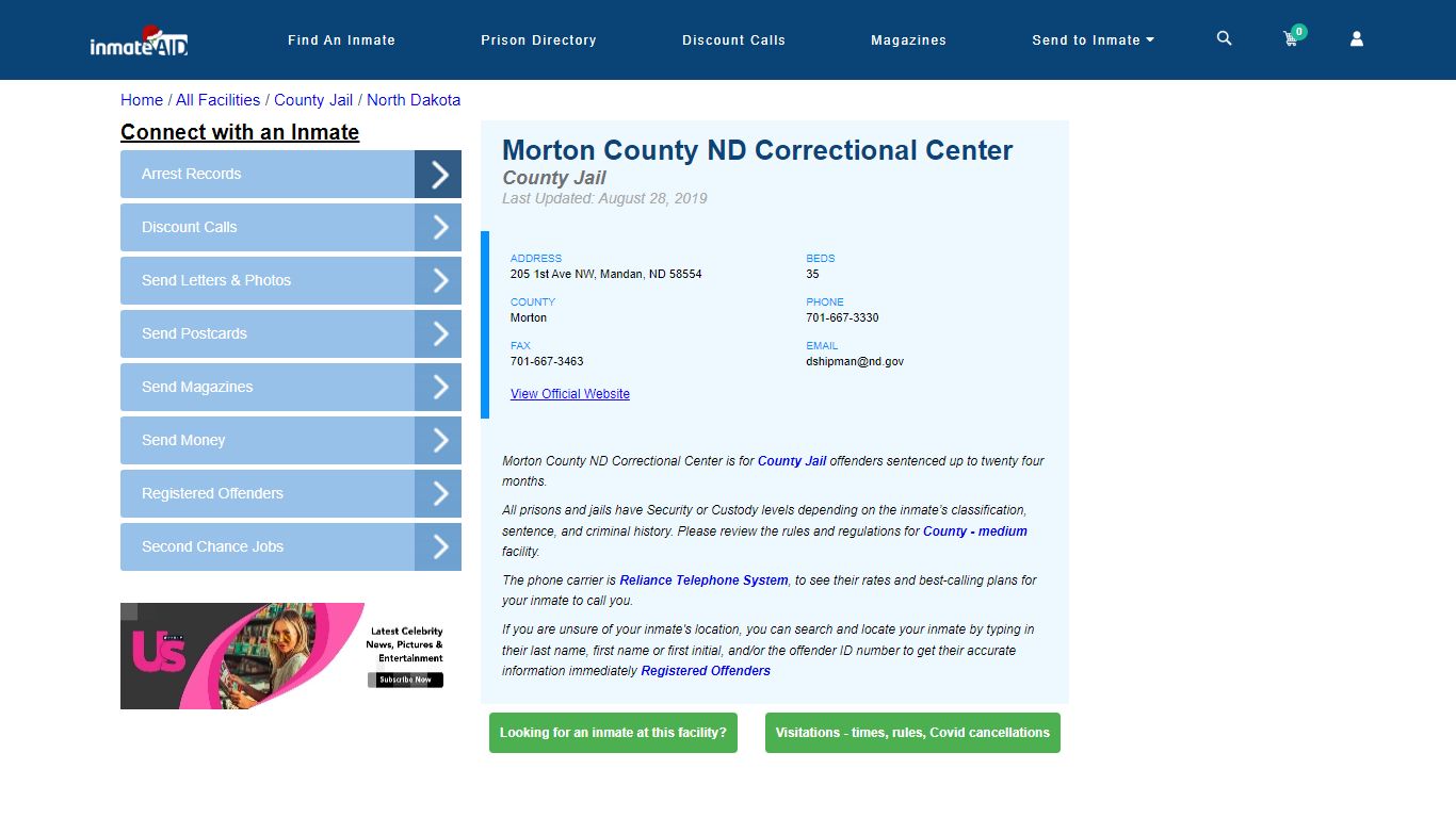 Morton County ND Correctional Center - Inmate Locator - Mandan, ND