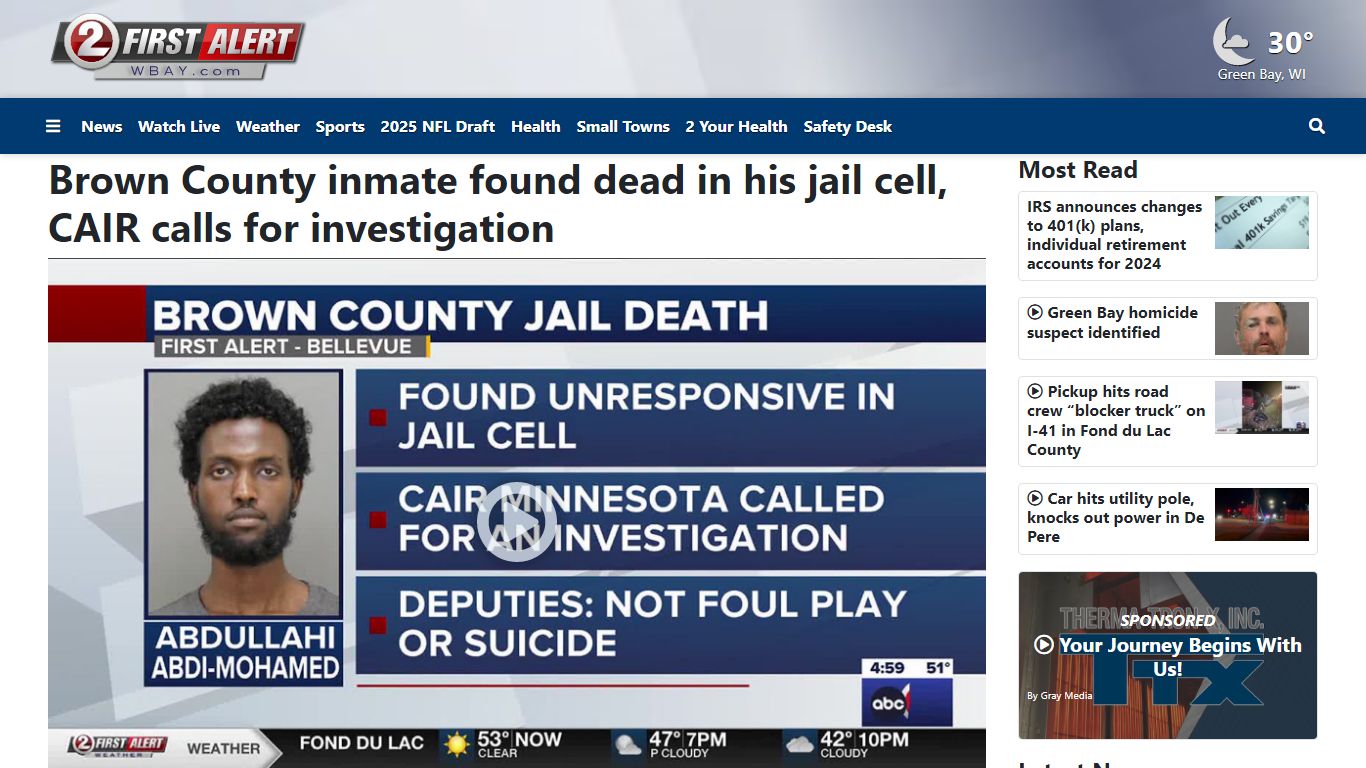 Brown County inmate found dead in his jail cell - WBAY